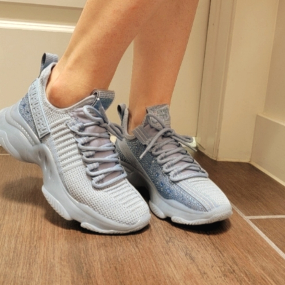 Steve Madden Women's Sneakers Maxima Baby Blue Glitzy Rhinestone Gum Bottom